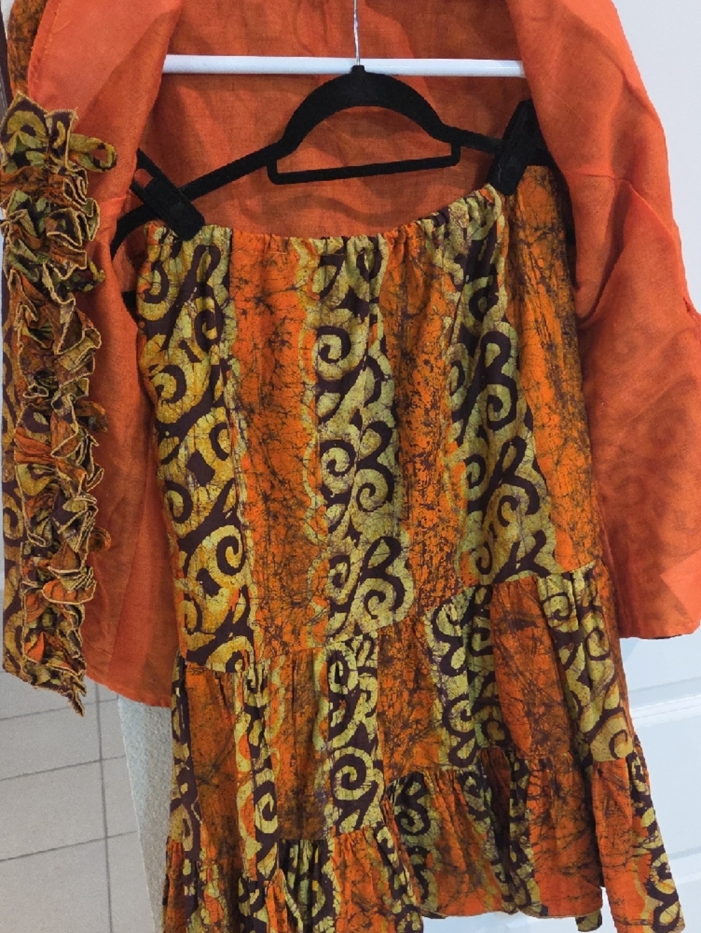 Orange & Green Printed Ruffle-Front Women’s Skirt Set - Picture 13 of 14